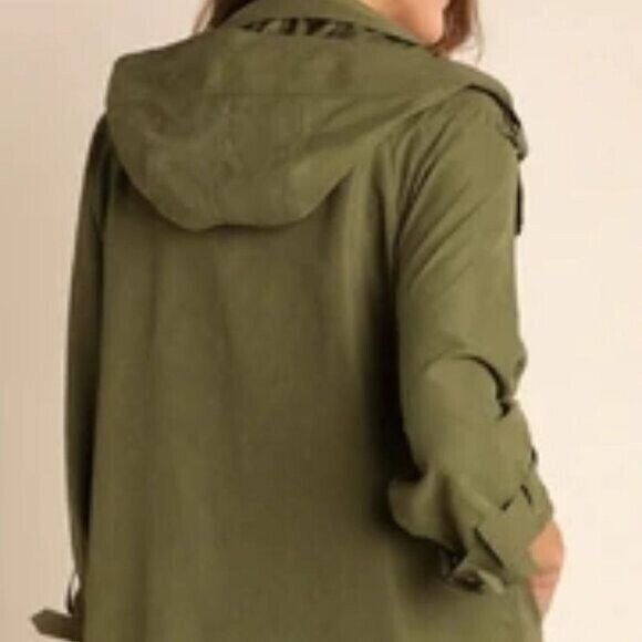 Umgee Womens Utility Jacket Size Small Olive Green Double Breasted Hooded BOHO - Picture 10 of 12